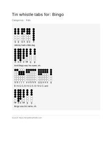 Bingo — tin whistle tab