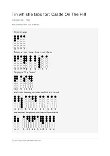 Castle On The Hill — tin whistle tab