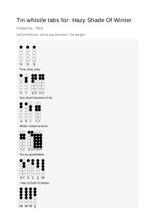 Hazy Shade Of Winter — tin whistle tab
