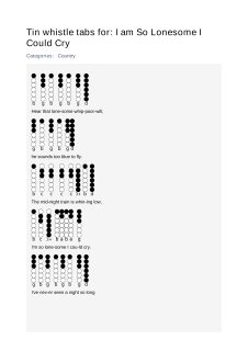 I am So Lonesome I Could Cry — tin whistle tab