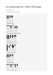 I Write The Songs — tin whistle tab