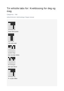 Kveldssong for deg og meg — tin whistle tab