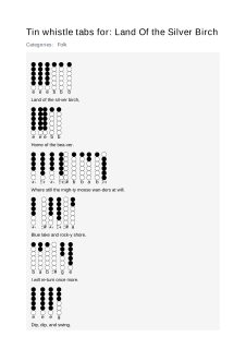 Land Of the Silver Birch — tin whistle tab