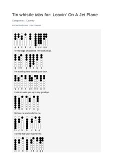 Leavin’ On A Jet Plane — tin whistle tab