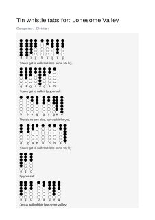 Lonesome Valley — tin whistle tab
