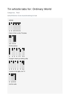 Ordinary World — tin whistle tab