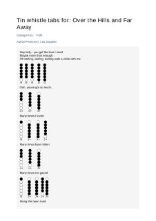 Over the Hills and Far Away — tin whistle tab