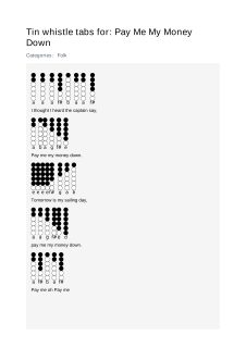 Pay Me My Money  Down — tin whistle tab