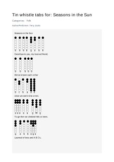 Seasons in the Sun — tin whistle tab