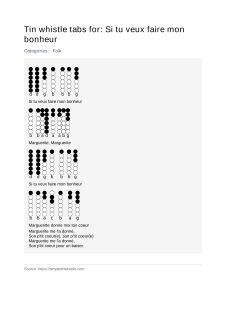 Si tu veux faire mon bonheur — tin whistle tab