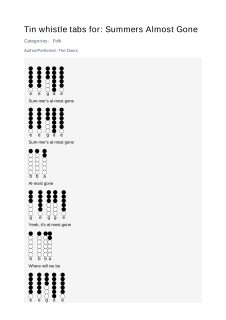 Summers Almost Gone — tin whistle tab