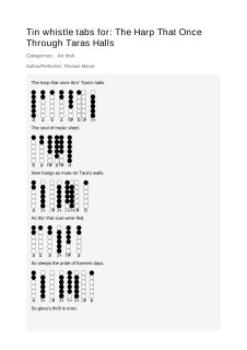 The Harp That Once Through Taras Halls — tin whistle tab