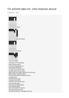 Une chanson douce — tin whistle tab