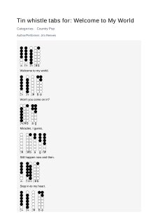 Welcome to My World — tin whistle tab